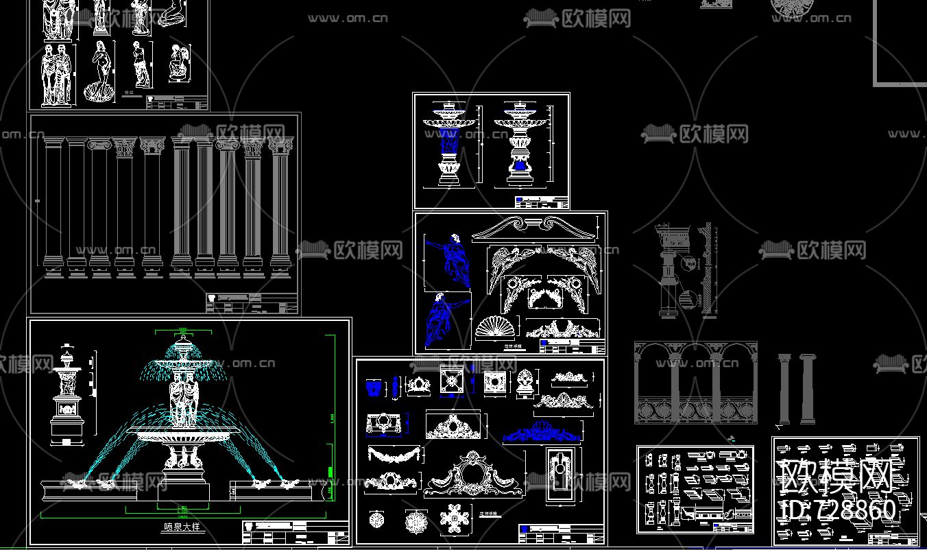 欧式构件拼花CAD图库下载（渲染图2）