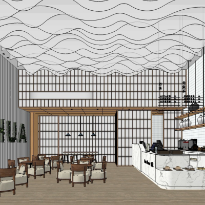  现代奶茶店su模型 