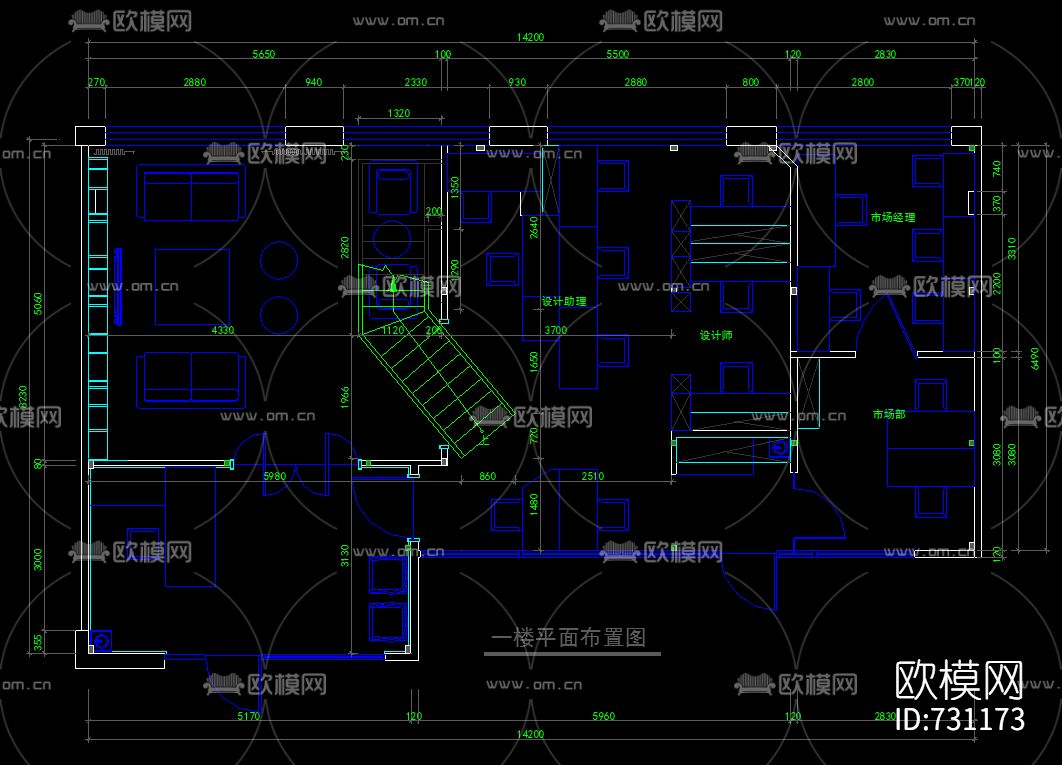泓点国际设计办公室CAD施工图下载（渲染图1）