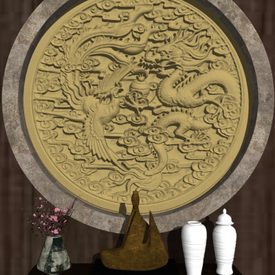  新中式龙凤雕花su模型 