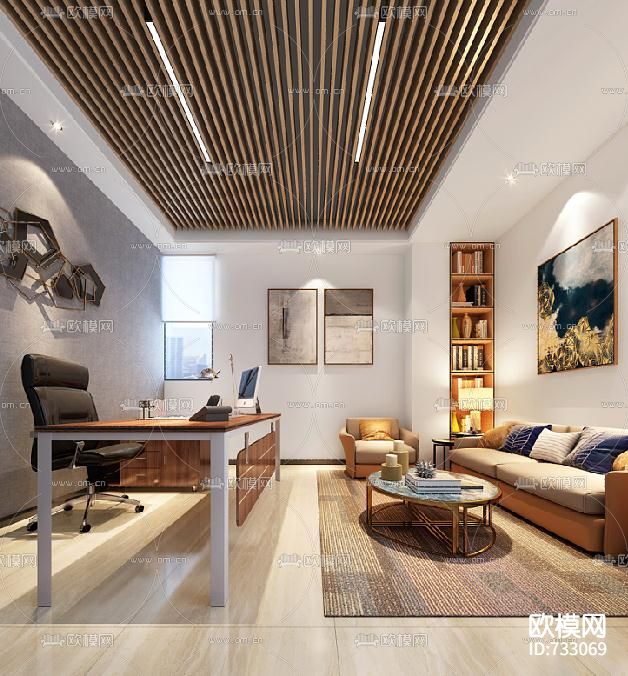 现代办公室效果图CAD施工图下载（渲染图1）