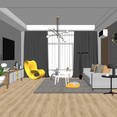 北欧简约客厅su模型