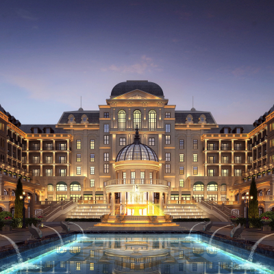 酒店外观夜景3d模型