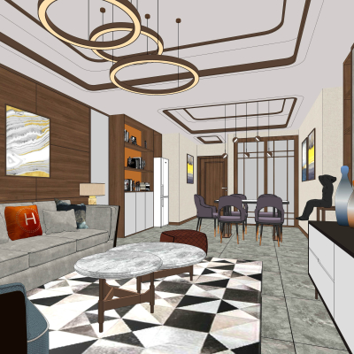 现代客厅餐厅su模型