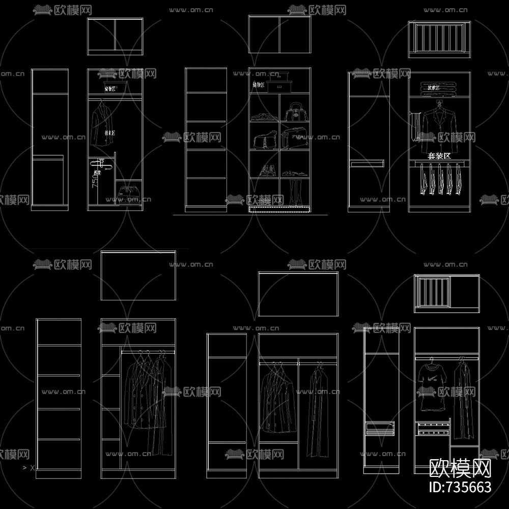 衣柜立面CAD图库下载（渲染图3）
