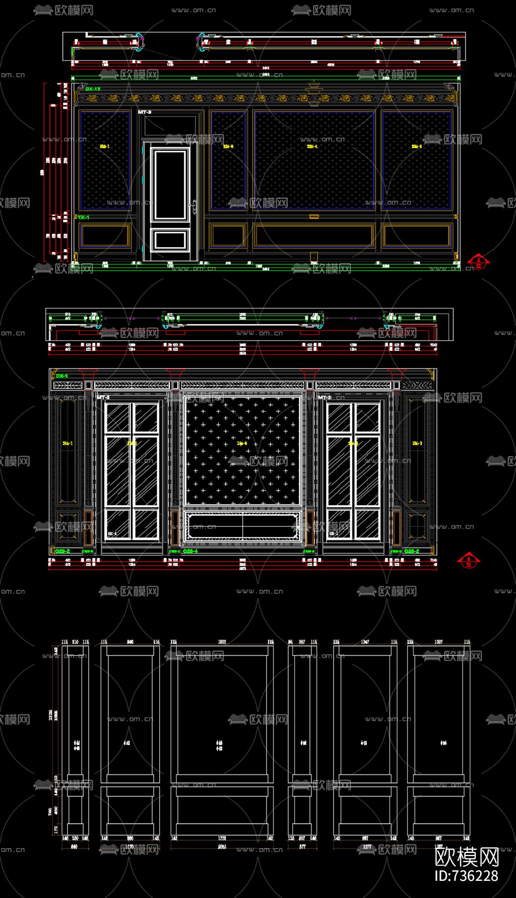 古典墙板CAD尺寸图下载（渲染图5）