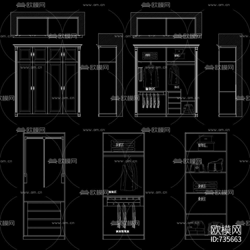 衣柜立面CAD图库下载（渲染图2）