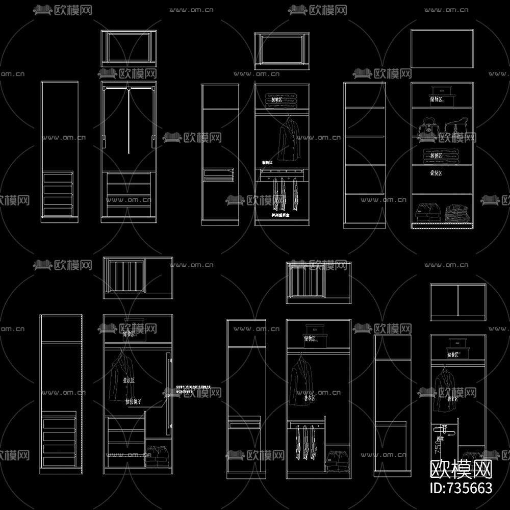 衣柜立面CAD图库下载（渲染图1）