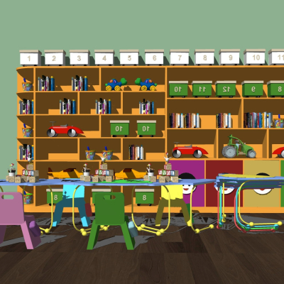  现代儿童桌椅摆饰柜su模型 