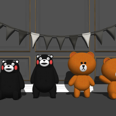  现代熊本熊布朗熊玩具su模型 