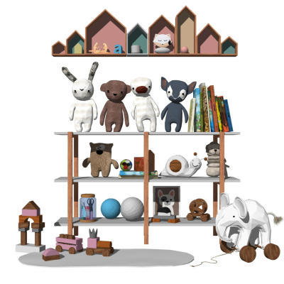  北欧实木儿童柜玩具玩偶su模型 