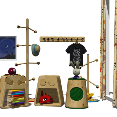  北欧实木儿童柜su模型 