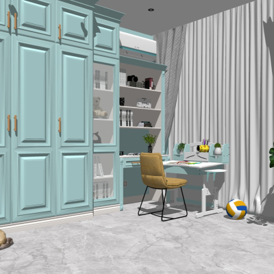  北欧衣柜儿童书桌组合su模型 