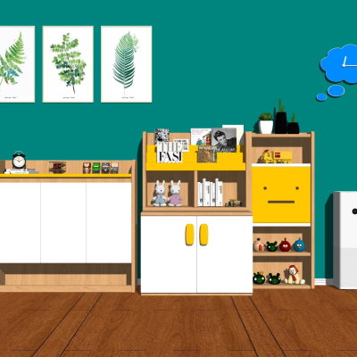  北欧实木儿童边柜su模型 