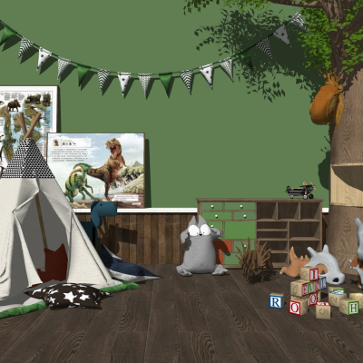  现代儿童玩具假树帐篷组合su模型 