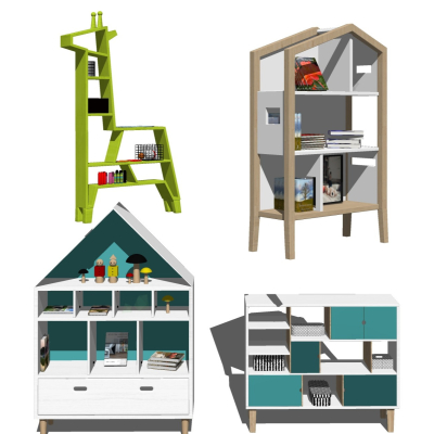  现代儿童书柜su模型 