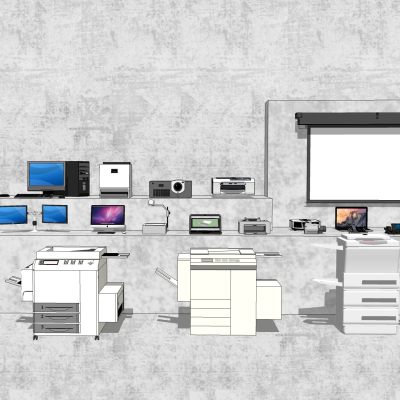  现代办公电器打印机碎纸机su模型 