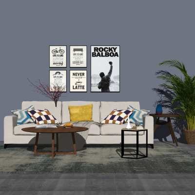 北欧布艺多人沙发su模型