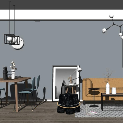 北欧客厅餐厅SU模型