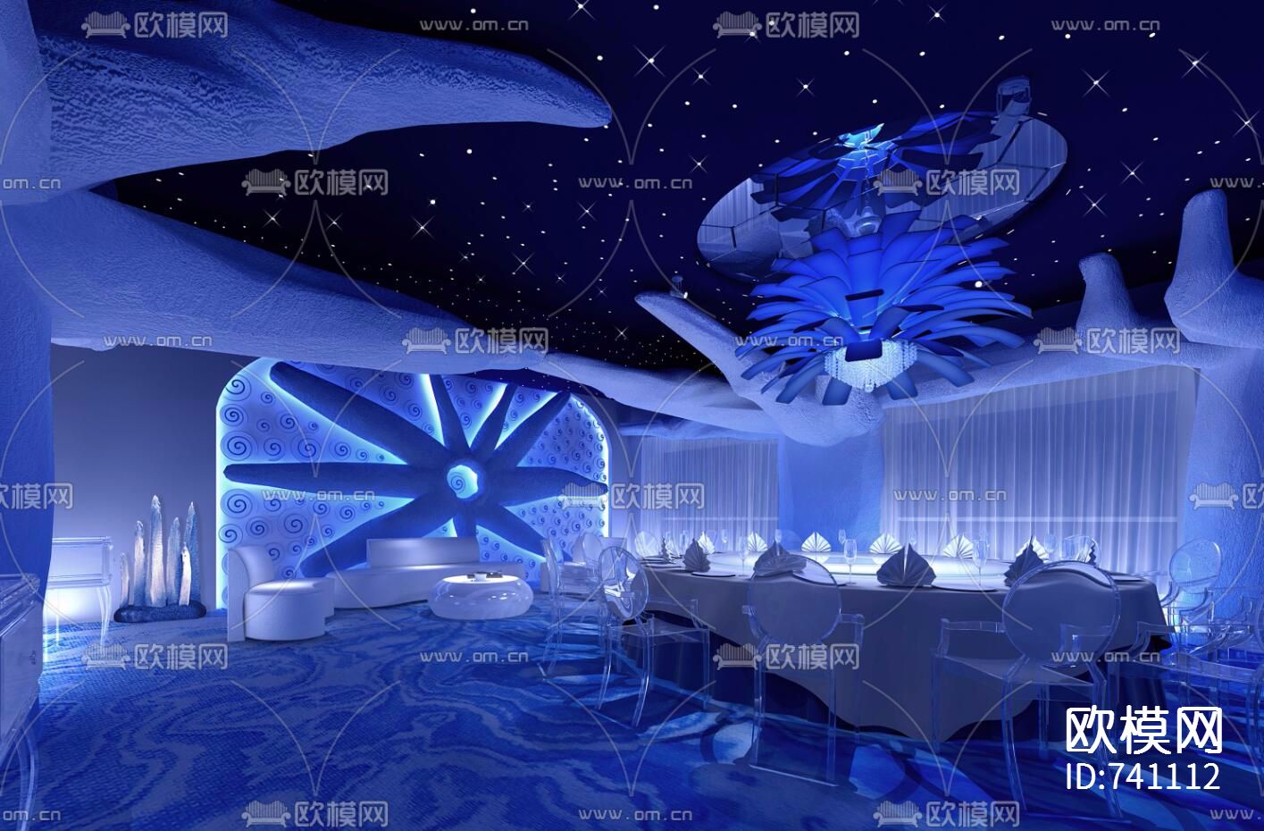 东南东创意海洋会所CAD施工图+效果图下载（渲染图5）