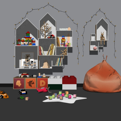  现代儿童玩具组合su模型 