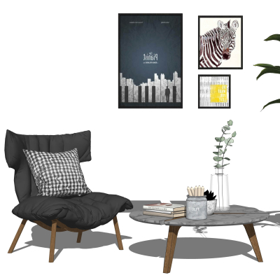 北欧布艺单人沙发su模型