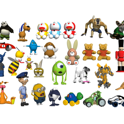  现代布偶玩具组合su模型 