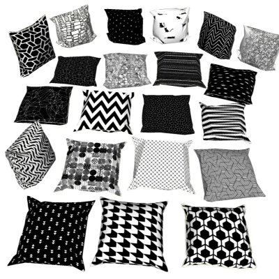  现代黑白布艺抱枕su模型 