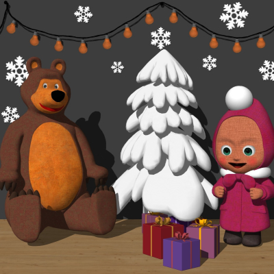  现代儿童布偶玩具组合su模型 