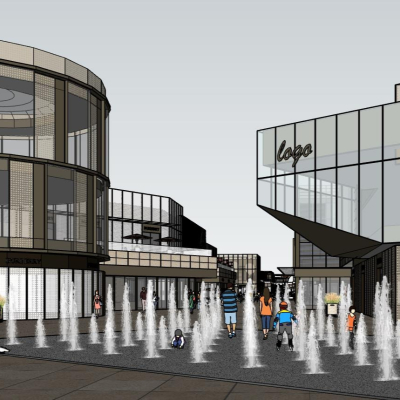  现代商业步行街su模型 