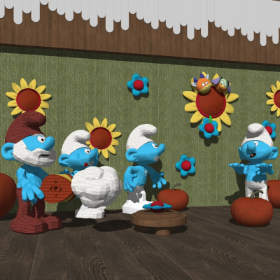  现代蓝精灵公仔手办玩具su模型 