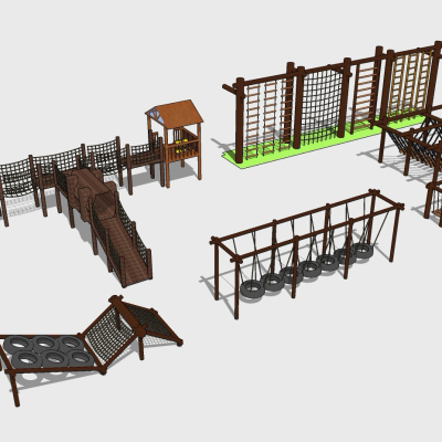  现代儿童滑梯攀爬运动设施su模型 