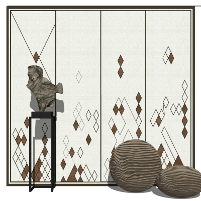 现代球形雕塑摆件组合su模型