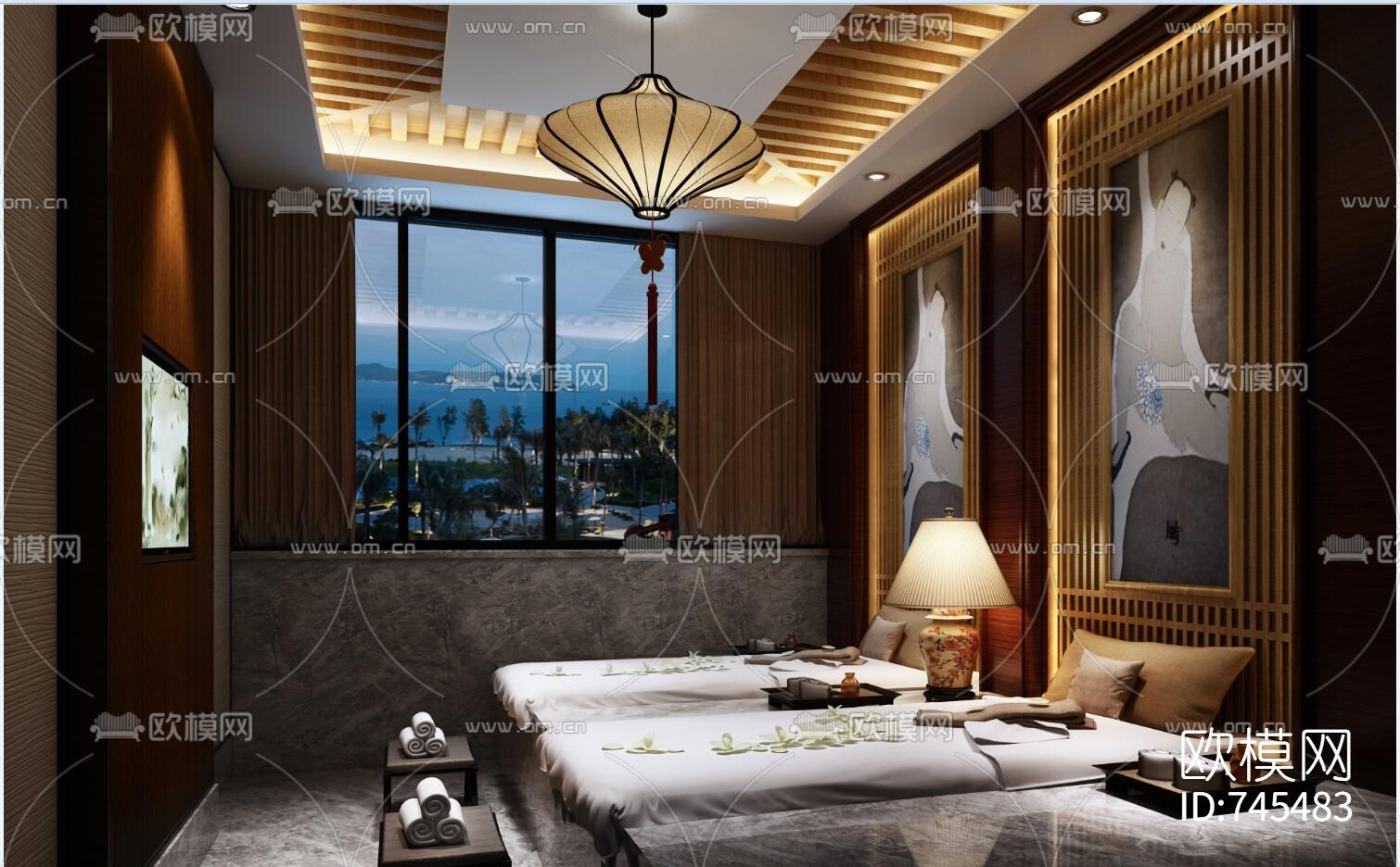 新中式洗浴中心CAD施工图+效果图下载（渲染图5）