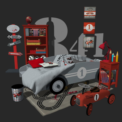  现代儿童汽车床su模型 