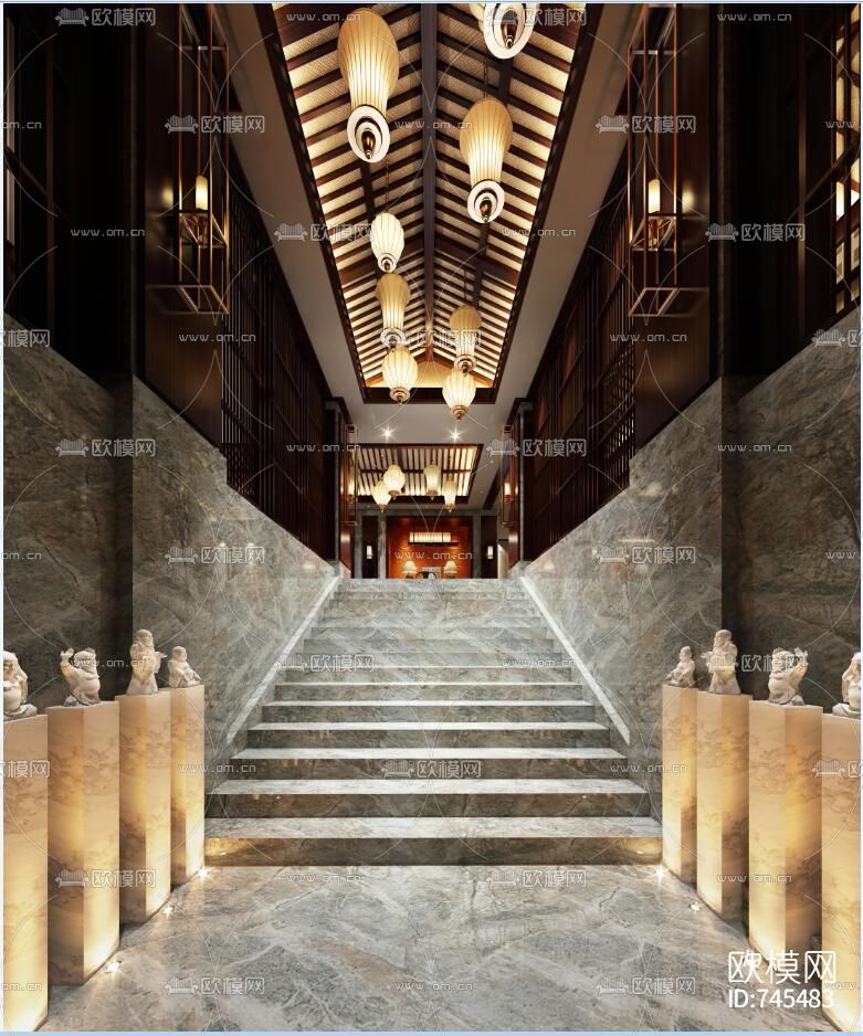 新中式洗浴中心CAD施工图+效果图下载（渲染图1）