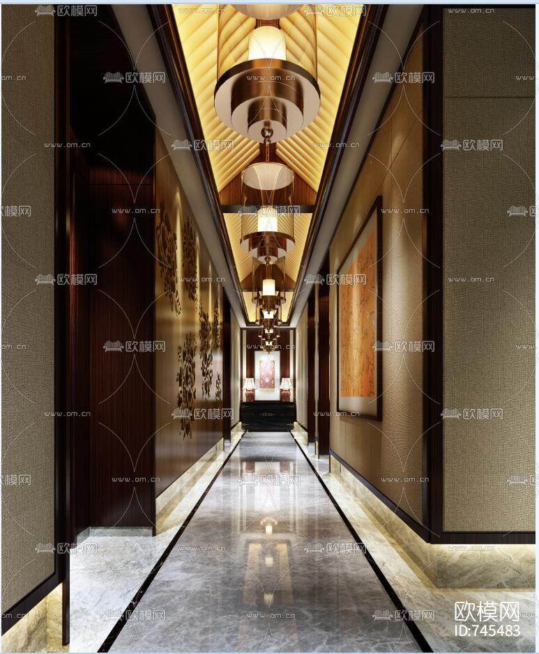 新中式洗浴中心CAD施工图+效果图下载（渲染图3）