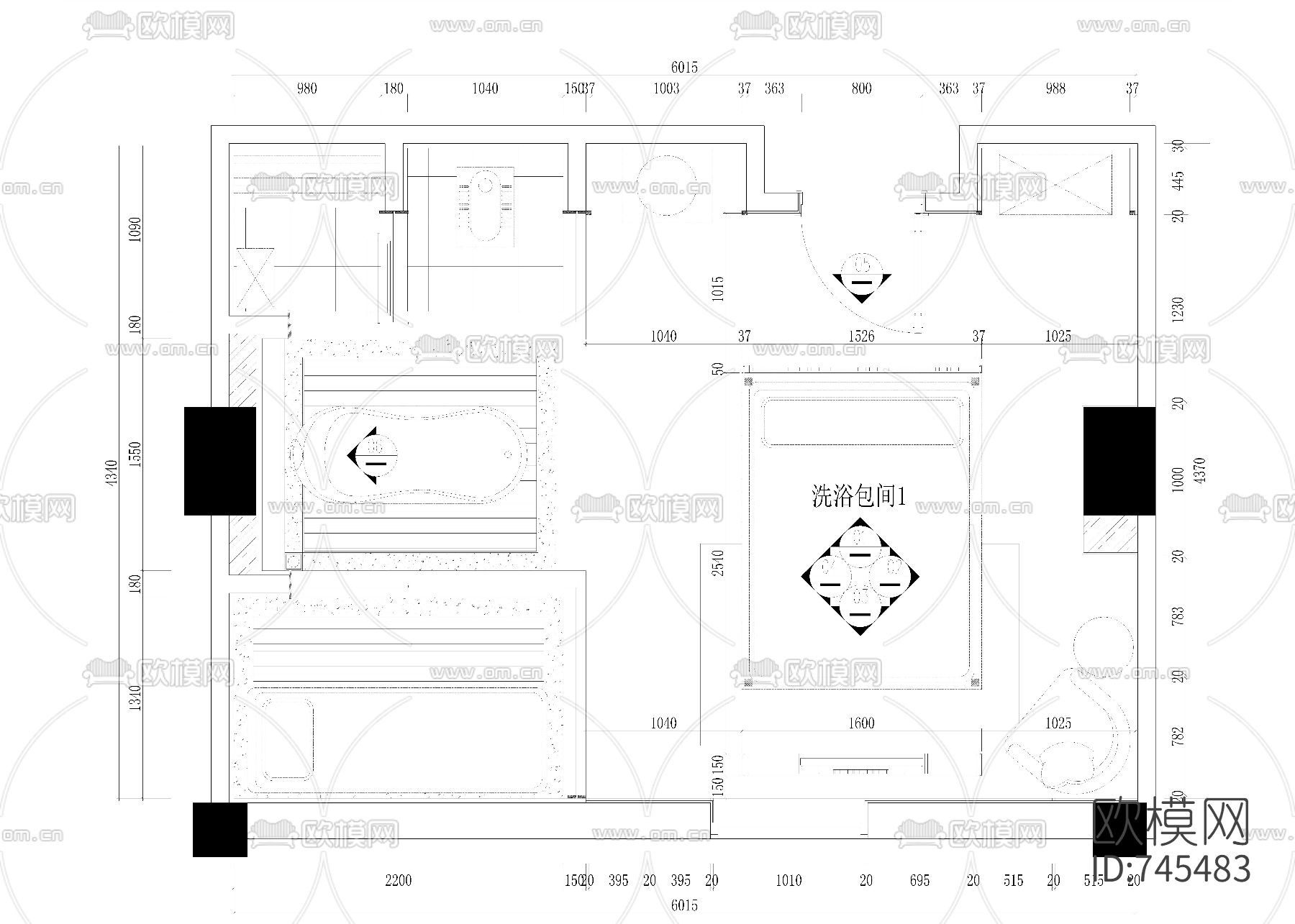 新中式洗浴中心CAD施工图+效果图下载（渲染图8）
