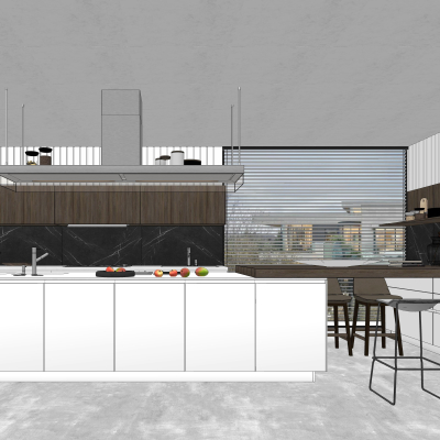 现代开敞式厨房su模型