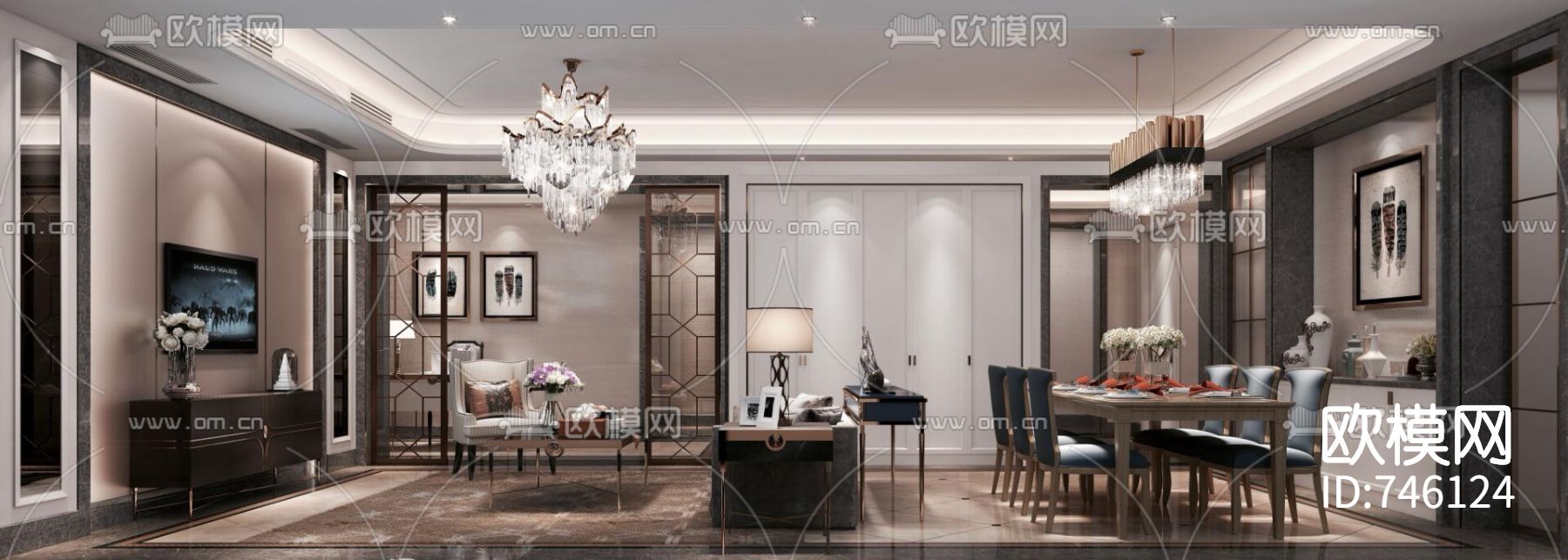 现代轻奢客厅餐厅卧室CAD施工图