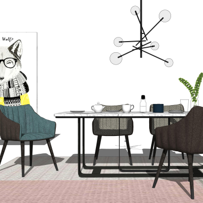 现代简约餐桌椅组合su模型