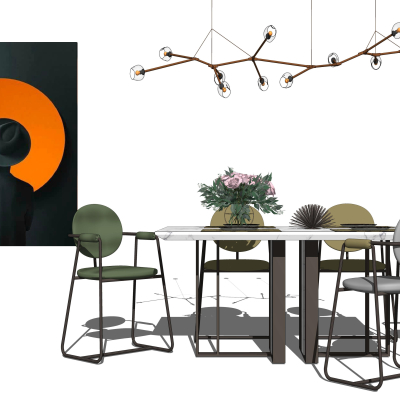 现代轻奢餐桌椅组合su模型