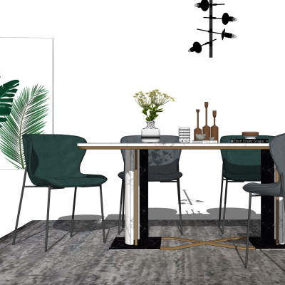 现代轻奢餐桌椅组合su模型