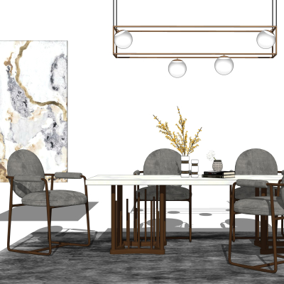 现代轻奢餐桌椅组合su模型
