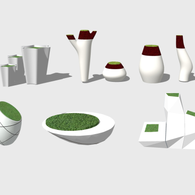  现代异形花坛树池su模型 