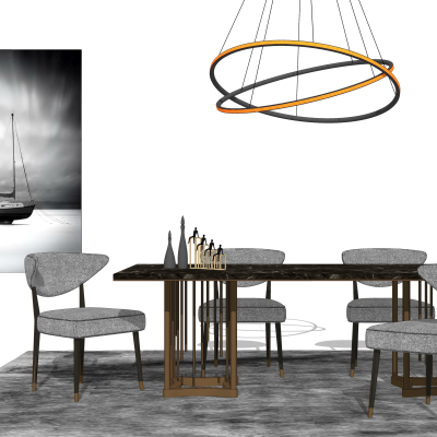 现代轻奢餐桌椅组合su模型