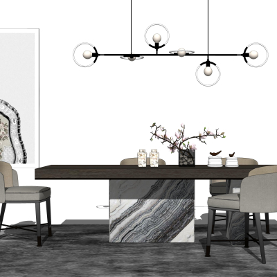 现代轻奢餐桌椅组合su模型
