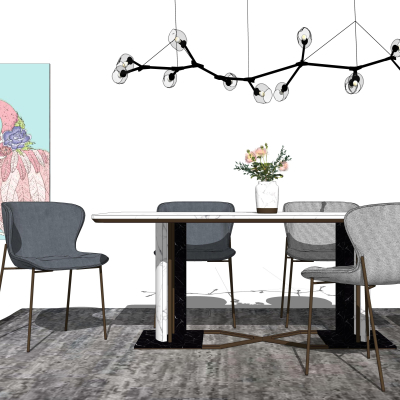 现代简约餐桌椅组合su模型