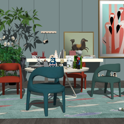  北欧儿童桌椅玩具组合su模型 