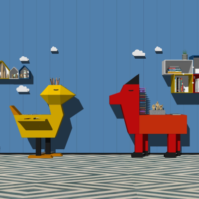  北欧儿童小鸟玩具柜su模型 